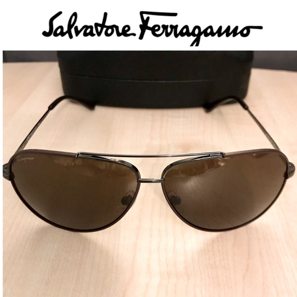 Men’s SALVATORE FERRAGAMO aviator sunglasses BRAND NEW with case brown lenses - Picture 8 of 8